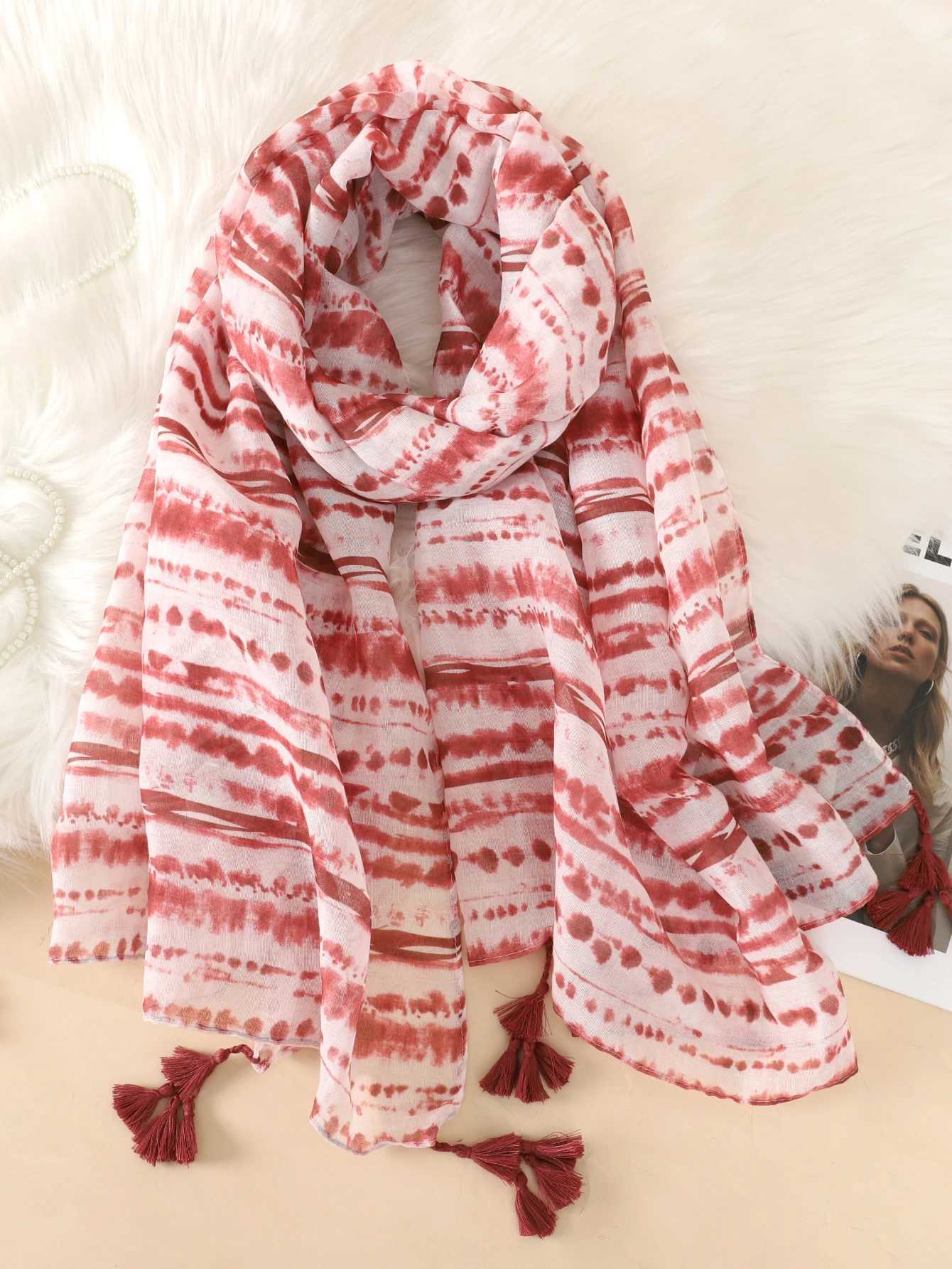 2023 Spanish Fashion Daisy Flower Tassel Adhesive Shawl Womens Printed Soft Pashmina Stor Bausnode Bouvandas Muslim Headscarf Sjaal W240810