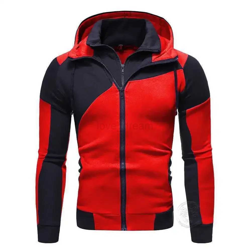 Autumn and Winter Mens Double Zipper Shirt Jacket Warm Patchwork Hooded Sweatshirt Sports Top Casual Fashion Jacket S-3XLXJ240812