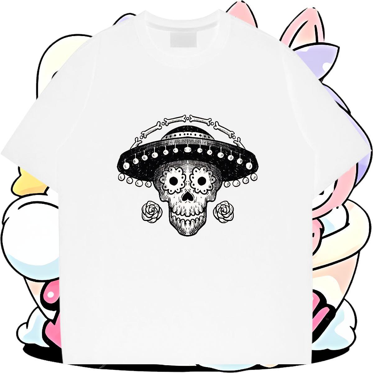 DIY Customized Mens T Shirts skull Top Tees 230g Pure Cotton Outdoor Loose Cartoon Printing L-4XL Short Sleeve O-Neck Mens Tshirts