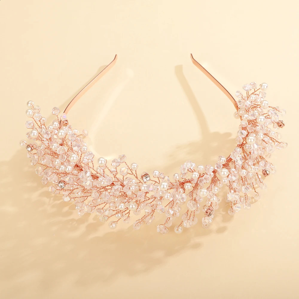 Pearl Crystal Bridal Crown Headpieces Handmade Party Wedding Hair Accessories Vintage Rhinestone Women Headband Tiaras 240805