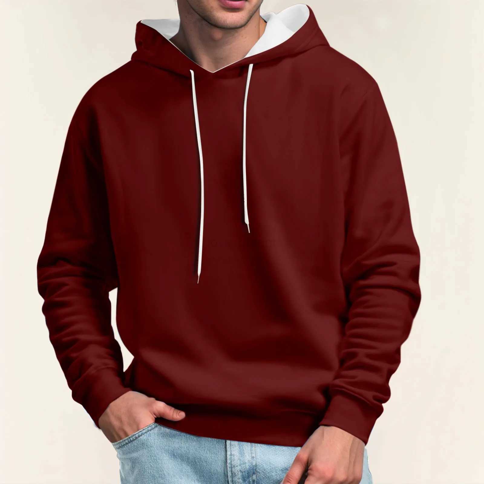 Fashion Streetwear Casual Mens Loose Breathable Brand Hoody Sports Pullover Solid Color Men Hoodies Fleece Warm Mens SweatshirtXJ240812