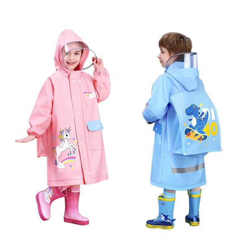 EVA childrens raincoat girls whole body waterproof boys kindergarten pupils poncho with schoolbag Y240810