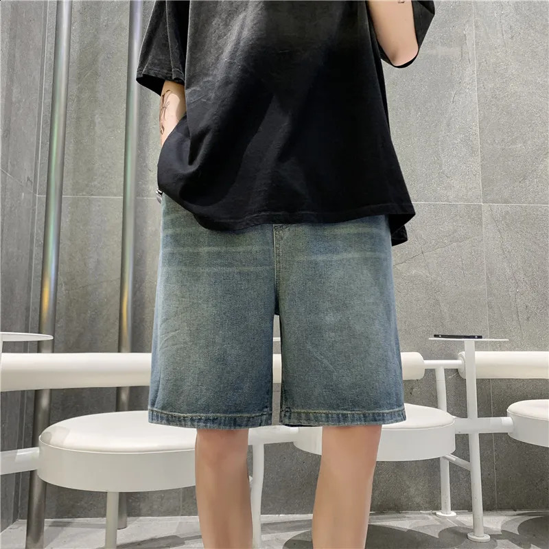 Summer Men Shorts Hip Hop Harem Denim Jeans Boardshorts Fashion Loose Cotton Baggy Skateboard Shorts Black Plus Size A04 240812