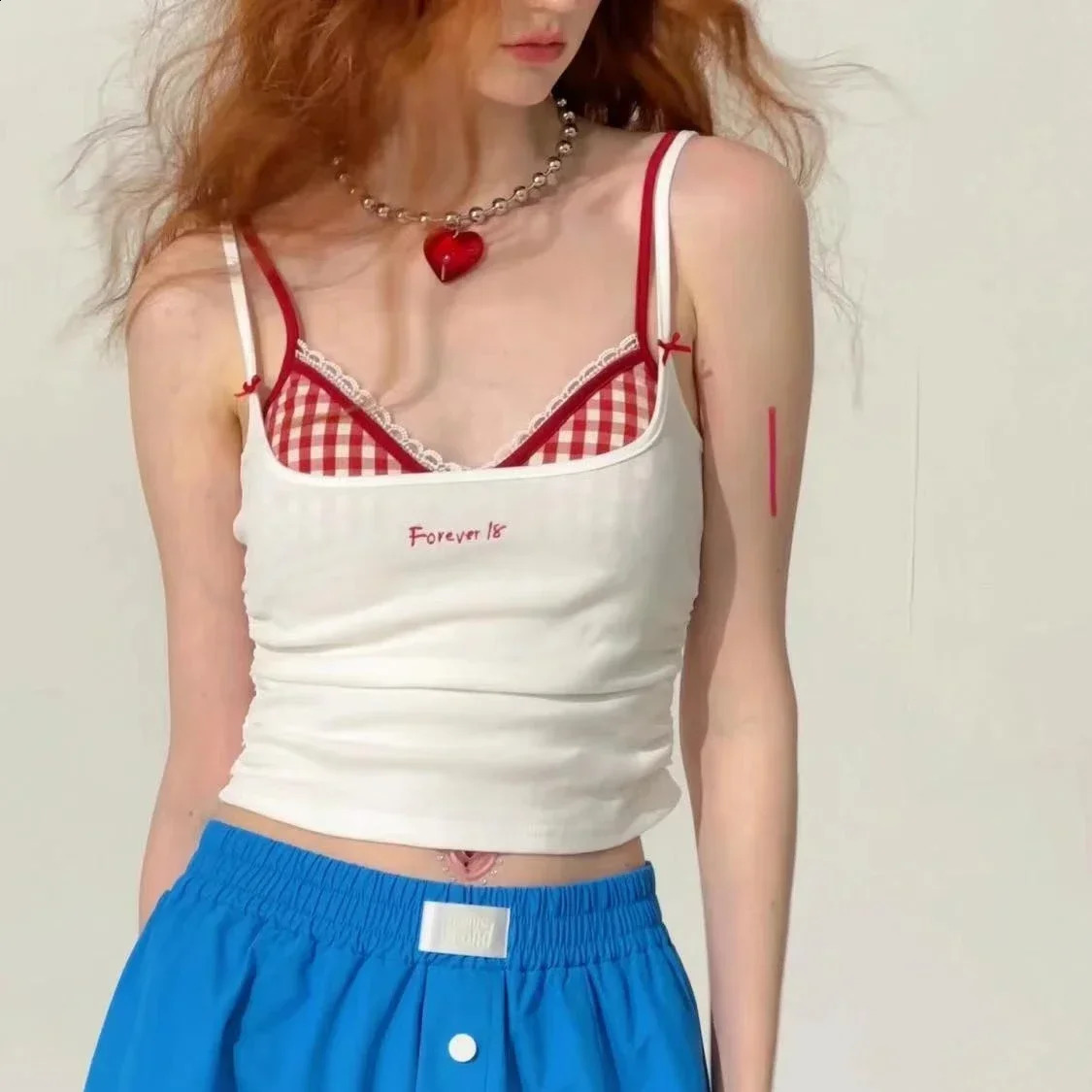 Summer Y2k Top Women Sexys Camis Crop Top with Cups Womens Sleeveless Bra Tank Tops 2000s Female Lace Plaid Corset Korean Style 240812