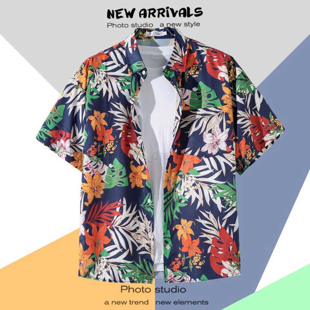 Mens Hawaiian Shirt Lapel Button Fashion Printing Short Sleeve Flower Shirt Retro Hong Kong Summer Holiday Beach ShirtXJ240812