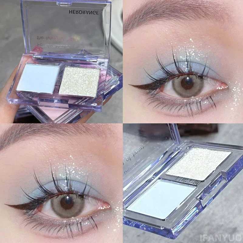 2-color Glitter Eyeshadow Palette Blue Purple Pearlescent Eyeshadow Portable Matte Eye Shadow Waterproof Korean Makeup PaletteCL240812