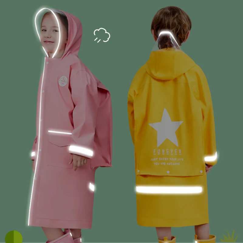 Hooded Waterproof Raincoat Jacket Macaron Color Cute Childrens Thin Suit Schoolbag Big Kid Poncho Household Supplies Rain Coat Y240810
