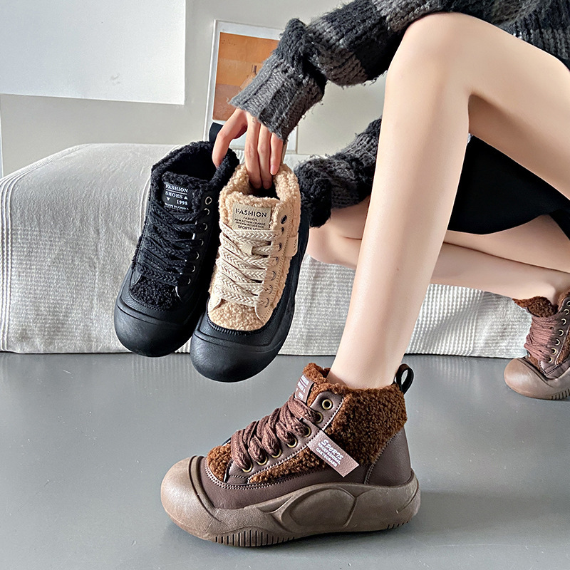 Ddmysports Winter Velvet Little White New Korean Edition Instagram Female Students Thick Sole Eightening Sports Board Shoes Casual XF Outdoor
