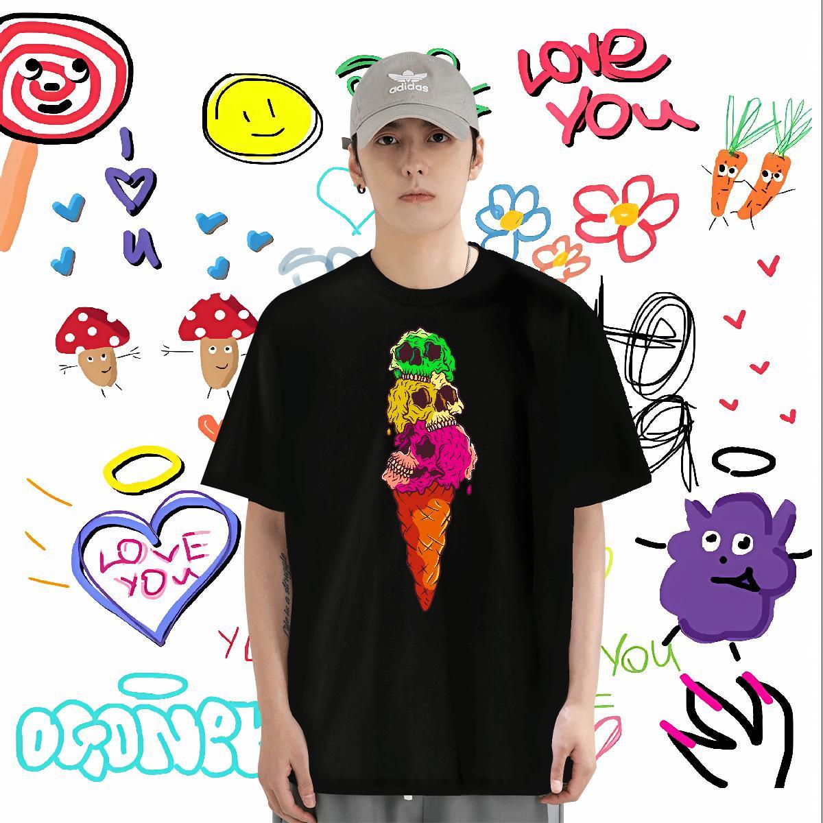 DIY Man T Shirts skull Tees Shirts 230g Cotton Outdoor Comfortable Black White Breathable Short Sleeve Couples T Shirts