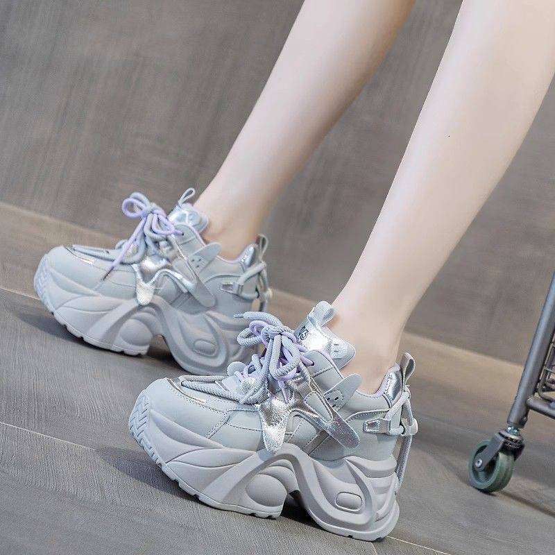 Ddmysports Dad S For Women New Spring Thick Sole With Increased Height Lightweight And Eye Catching Small Explosion Street Leather Casual Sports Shoes