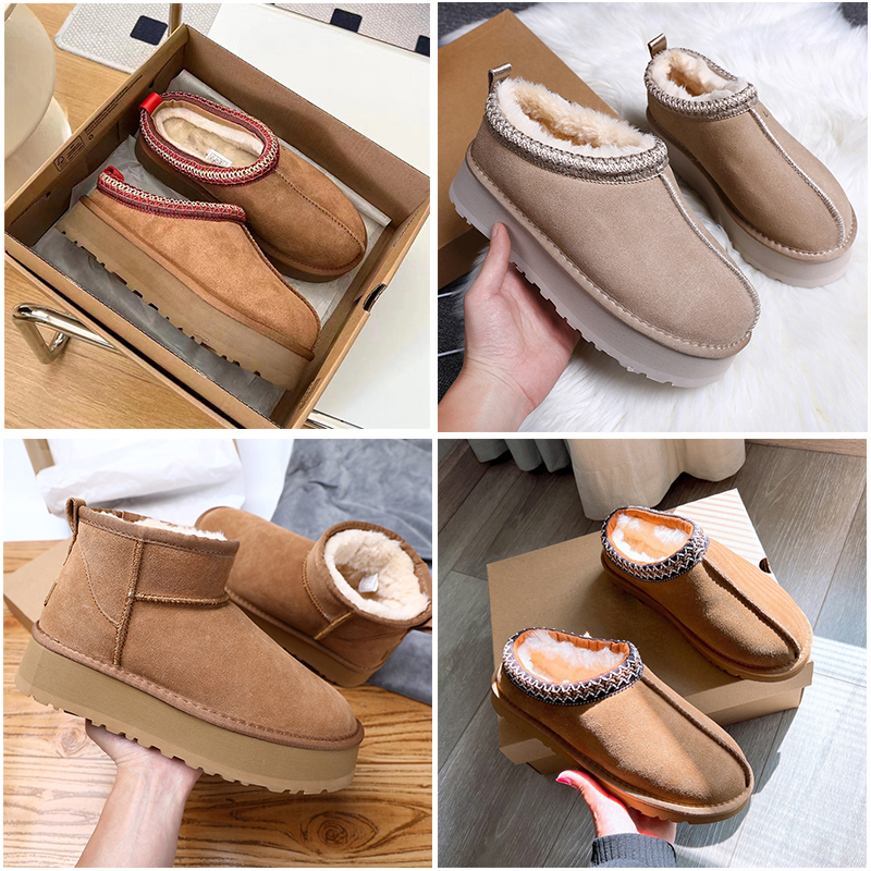 Womens Australia slippers Tazz Chestnut Fur Slides Dheepskin Shearling slipper Tasman Classic Ultra Mini Platform Boots women snow Wool Blend Winter Booties