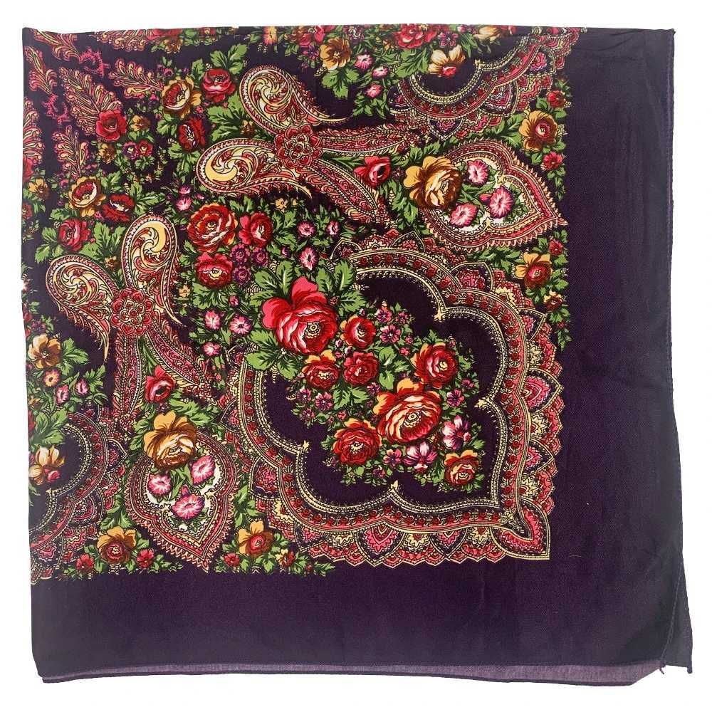 Vintage floral print Russian square scarf traditional Ukrainian shawl large-sized handle Babushka headscarf headband W240810