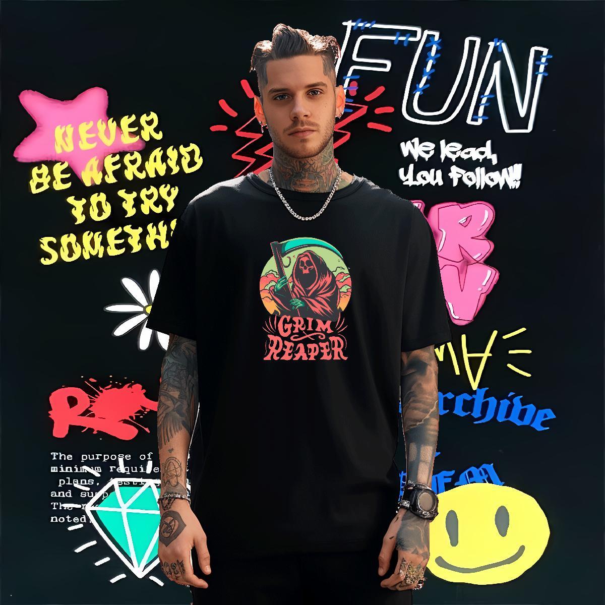 DIY Men T Shirts skull Top Tees 230g Pure Cotton Casual Daily Wear Soft Oversized 4XL Breathable Crew Neck Men Tshirts