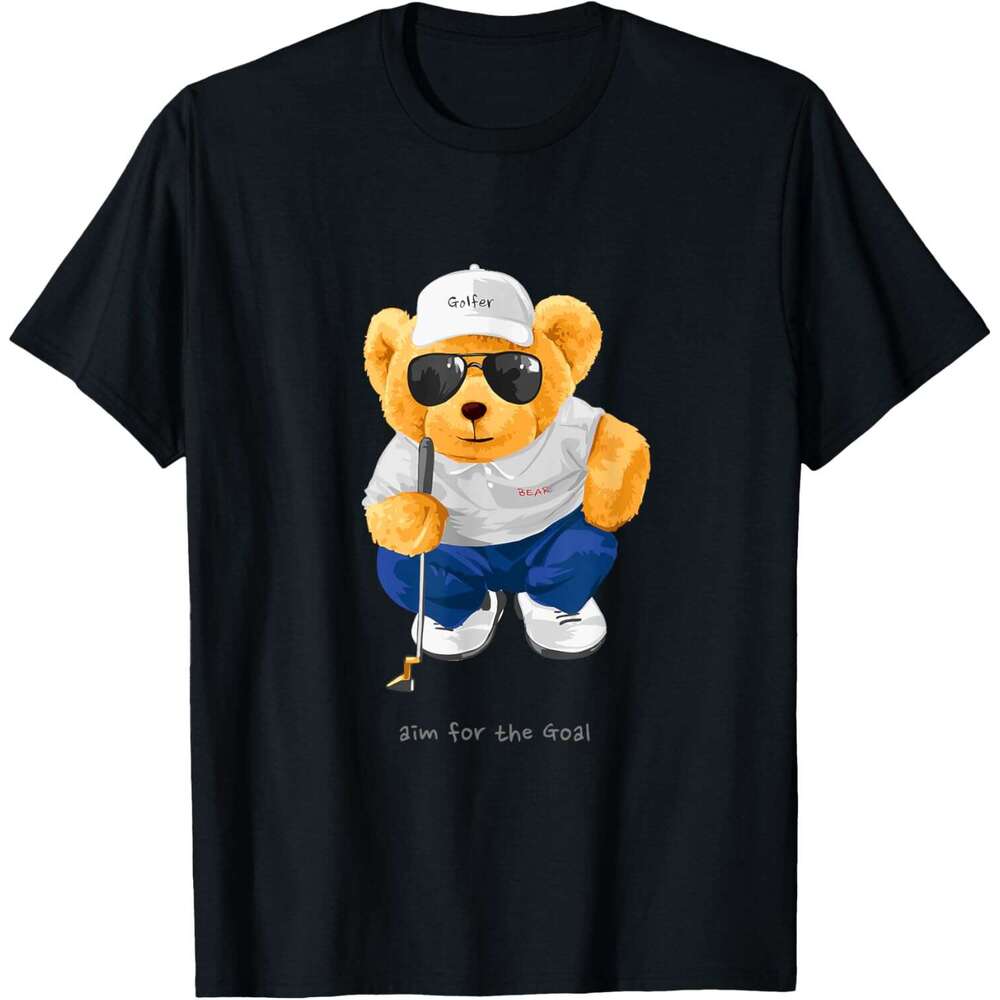 T shirt for Mens Cool Wild Teddy Bear Playing Golf Style Illustration T-Shirt Shirts Tshirt Graphic Tee Casual Tops Clothes Short sleeve