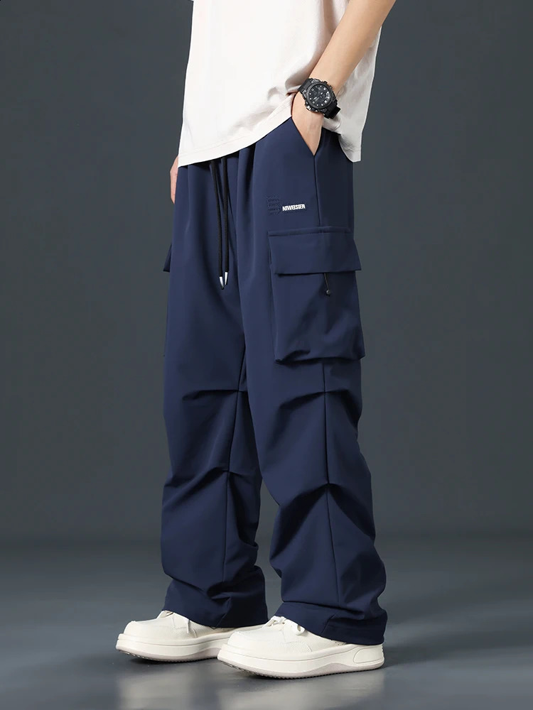 2024 Summer Cargo Pants Men Streetwear Multi-Pockets Wide Leg Casual Pants Male Loose Straight Trousers Plus Size 8XL 240812