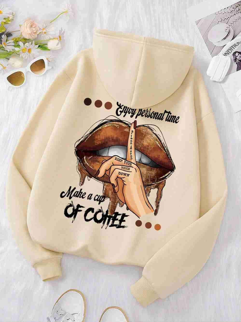 Make A Cup Of Coffee Dirty Little Secret Printing Sweatshirt Womens Soft Hooded Warm Fleece Hoodies Soft Oversize StreetwearXJ240812