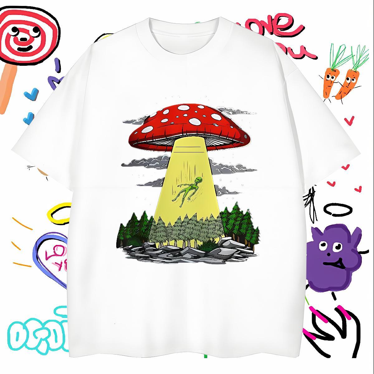 T-Shirts 100% Cotton 230g mushroom Summer Casual Breathable Soft Plus Size Custom Tshirts Brand Loose Fit Wear