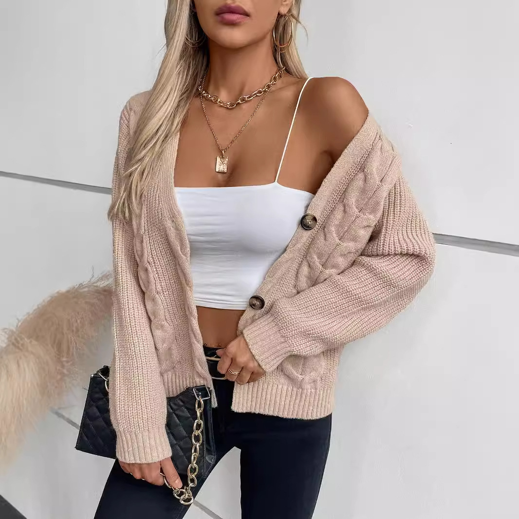 Maomao Rain Solid Color Fried Dough Twists Knitted Cardigan Autumn and Winter New Single breasted Sweater Women's Jacket H812#45