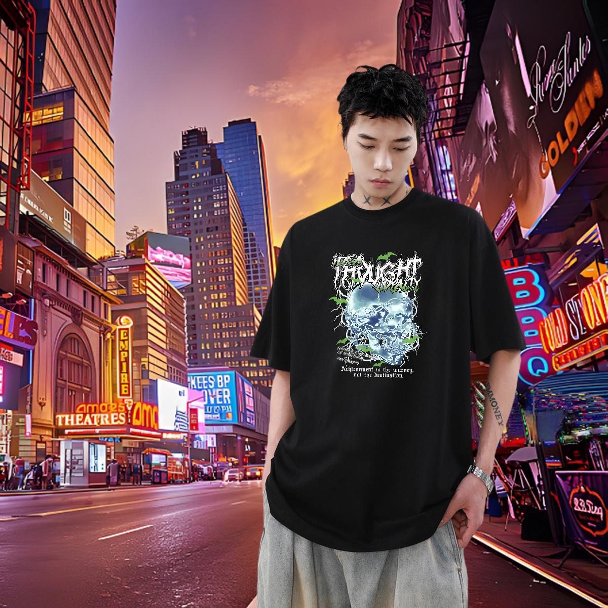 New Designer T-Shirts for Men skull Tops Shirt 230g Cotton Daily Outfit Free Shipping DIY Breathable Short Sleeve Tshirt for Man Woman