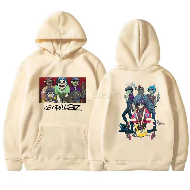 Autumn Winter Unisex Vintage Y2K Clothing Music Band Gorillaz PUNK ROCK Sweater Men Women Cartoon Pattern Hooded Top LeisureXJ240812