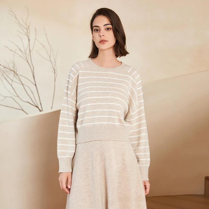 BC-200 Striped Sequined Batwing Sleeved Loose 2/26NM 7GG 100% Merino Wool Clothes Knit woolen Tops For Womens Sweaters 240812