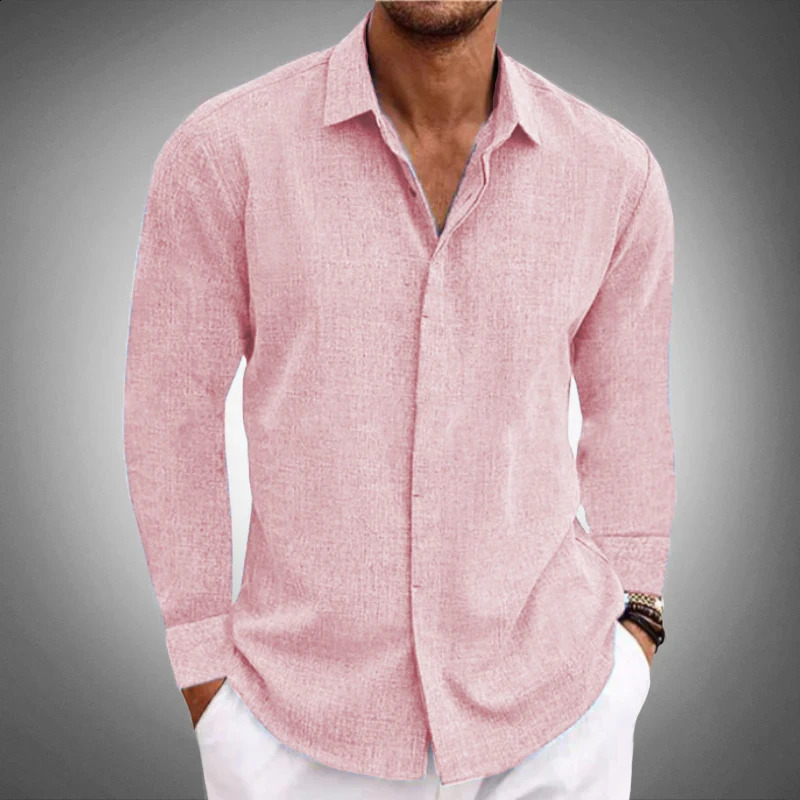 Mens casual Long sleeve shirt solid color lapel hidden button fashion comfortable high street top 240812