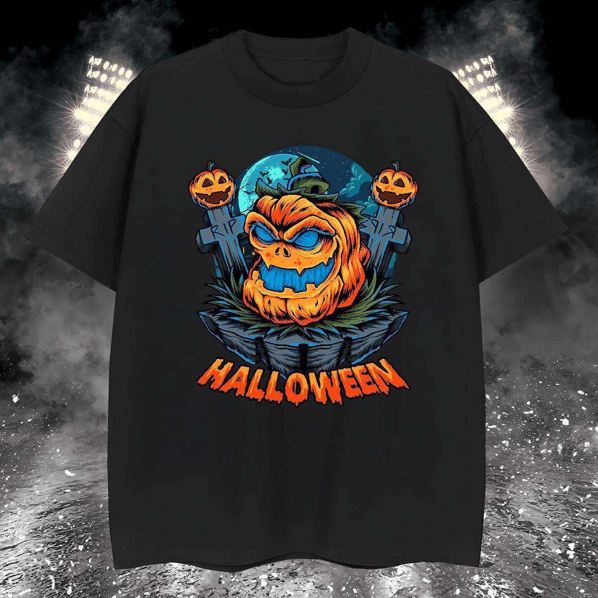 Loose Fit Men T Shirts pumpkin Breathable Anime Printing Street Graphic 100% Cotton 230g Men Tees New Tshirts