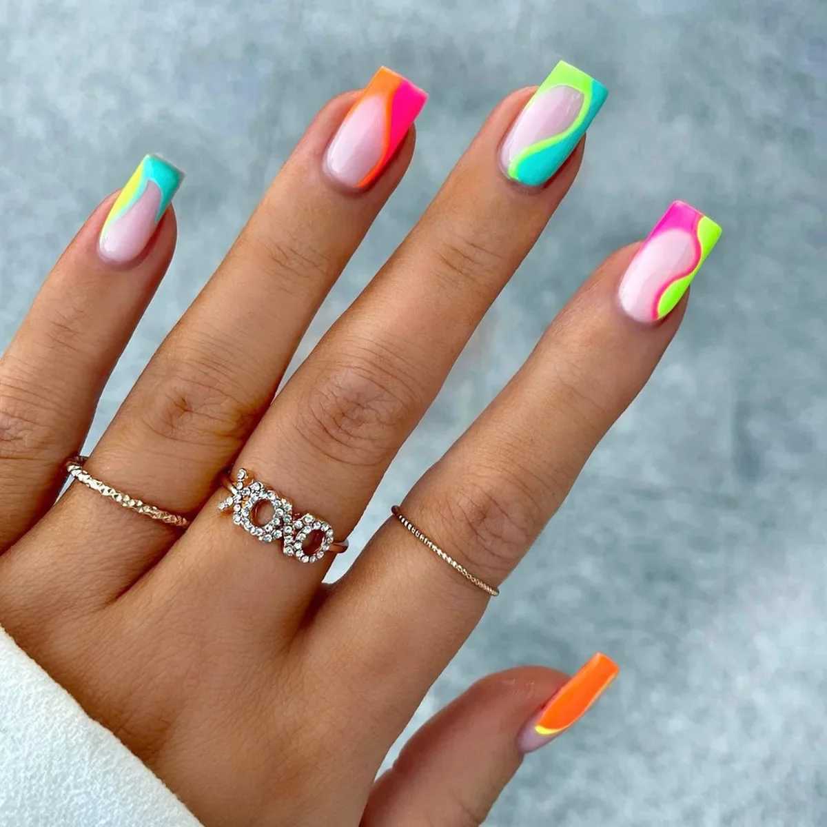 24 summer fake nails with charming design long flame ballet dancer fake nails wearable Coffin French nail tips press nails W240810