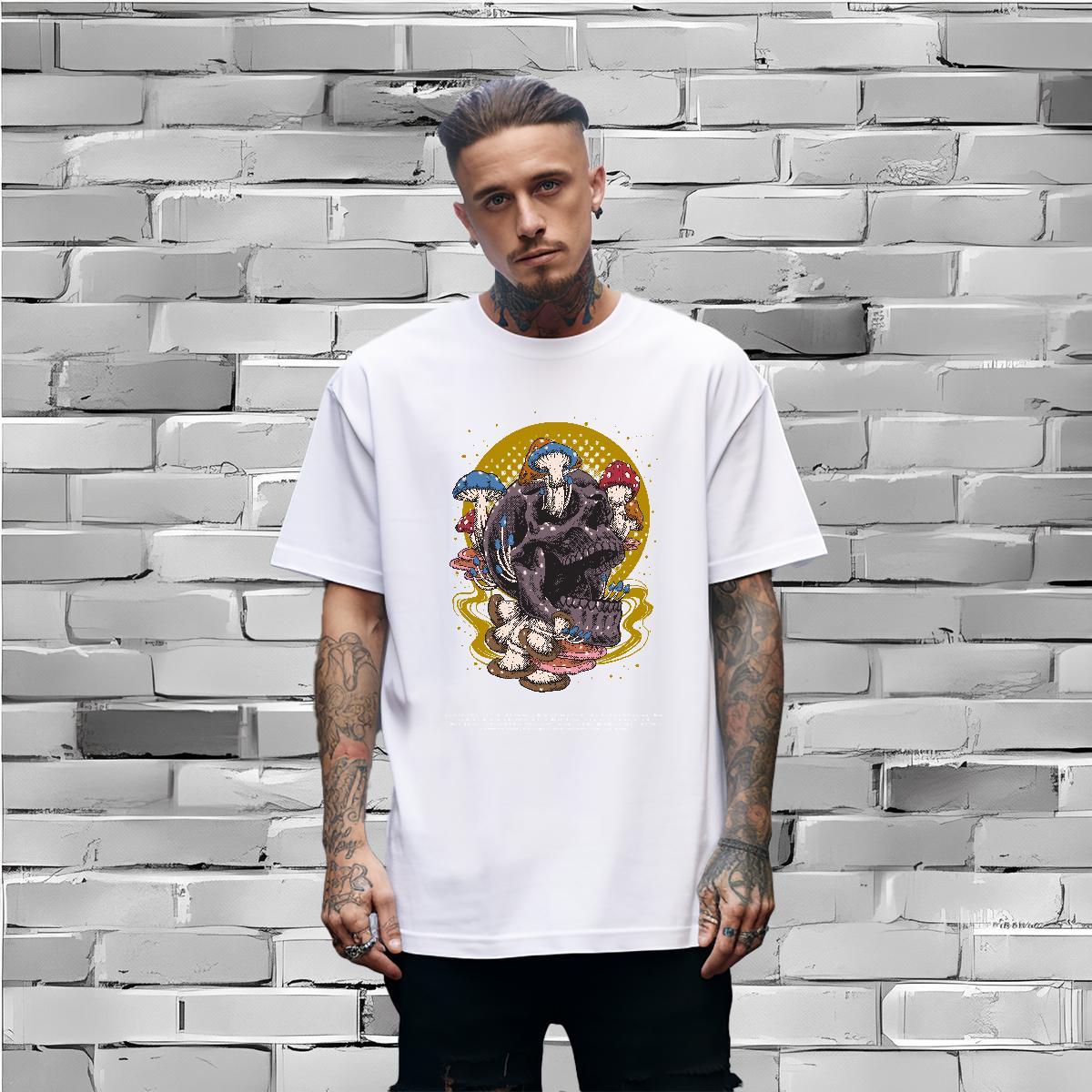 New Designer T-Shirts for Men skull Tees Shirts 100% Cotton 230g Casual Beach Wholesale Custom Printed Crew Neck Breathable Men Clothes T-Shirt