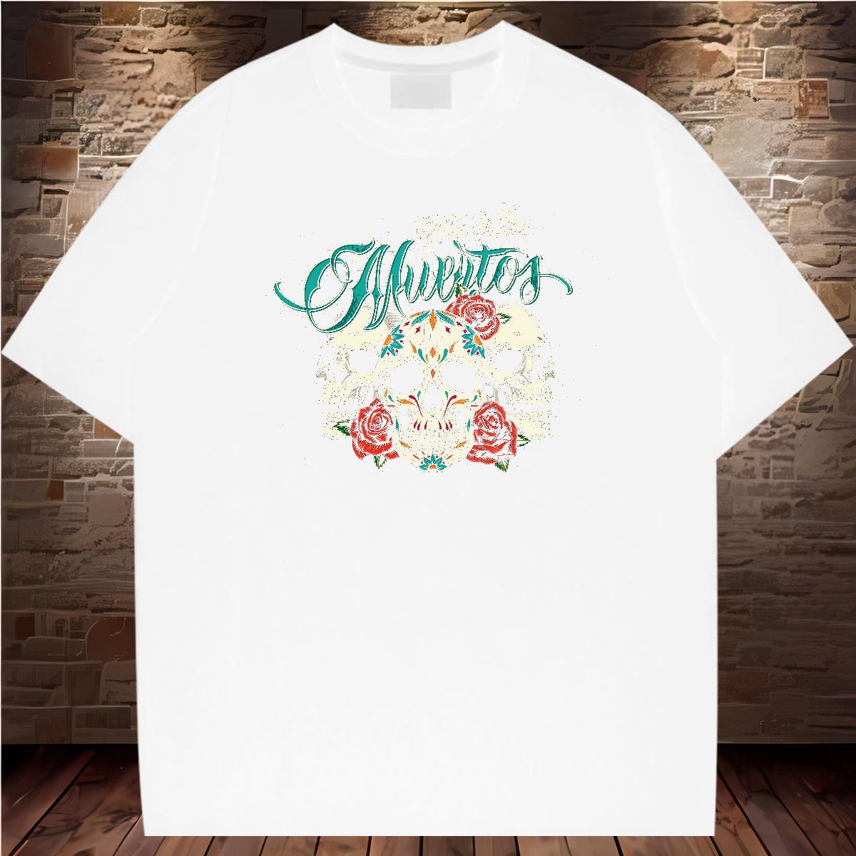 New Designer Men T Shirts skull Clothes 230g Cotton Casual Beach Loose Fit Cartoon Print O Neck Short Sleeves Mens Tshirts