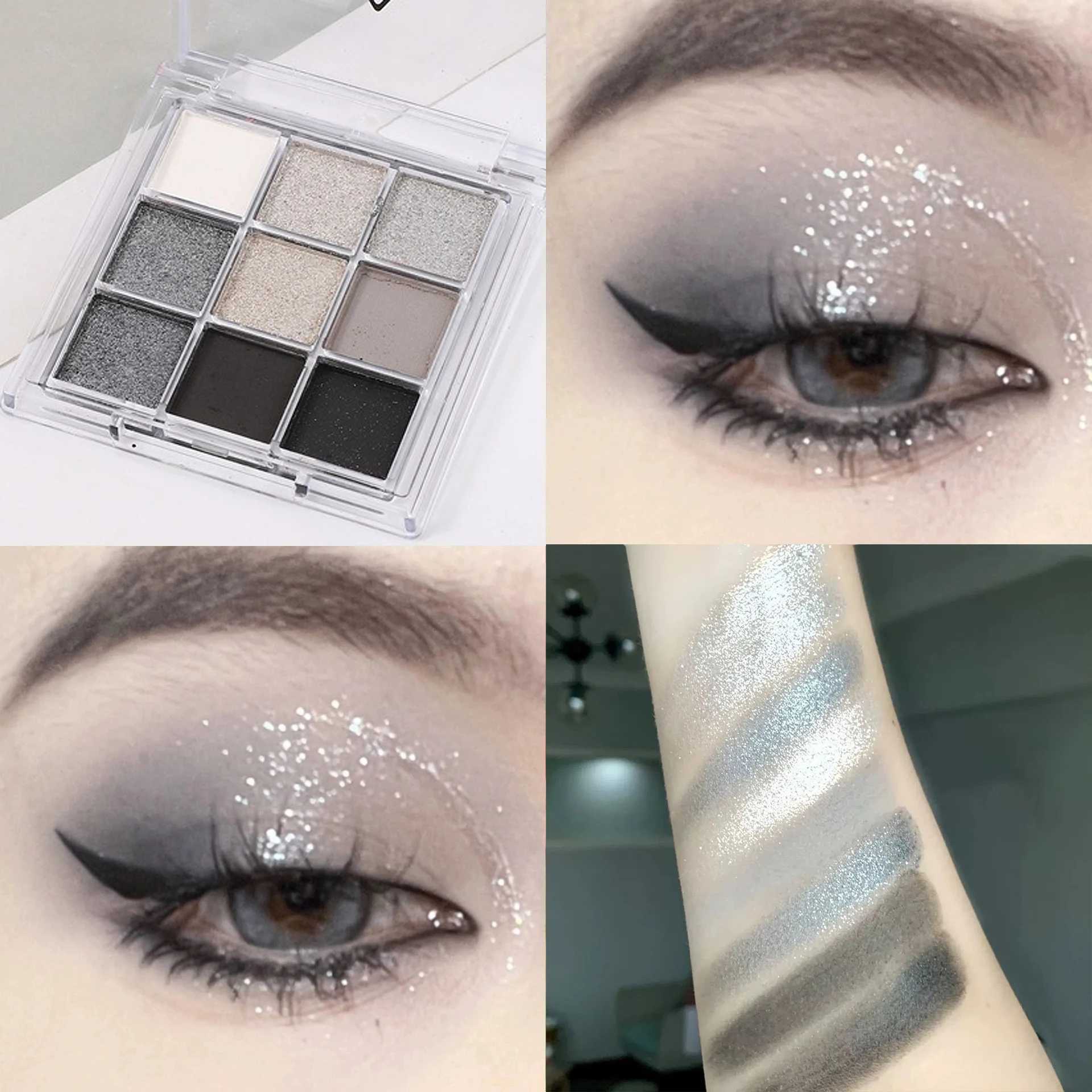 Cement Grey Smoky eye shadow Palette Black Punk Black Metal l 9 Color eye shadow Tray White Bright Silk Shiny MakeupW241212
