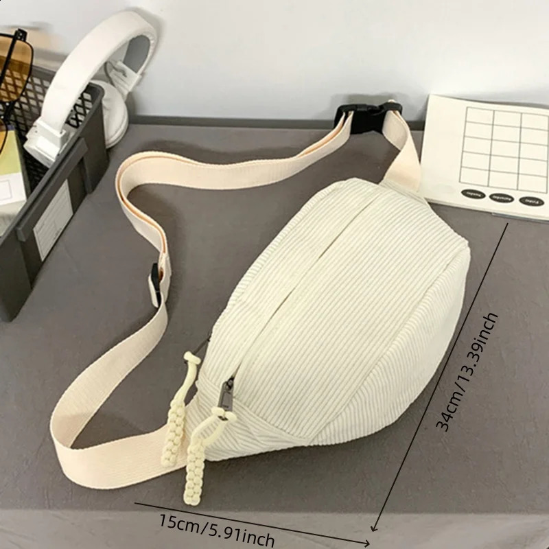 Women Waist Pack Large Capacity Corduroy Fanny Street Style Chest Bag Fashion Shoulder Crossbody Bags Casual Belt 240810Z