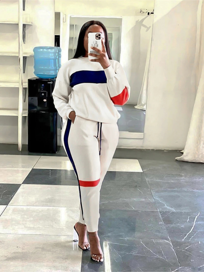 Streetwear Colorblock Tracksuit Women Two 2 Piece Set Outfits Autumn Clothes Pullover Sweatshirt Top and Pants Suits Woman Sets 240812