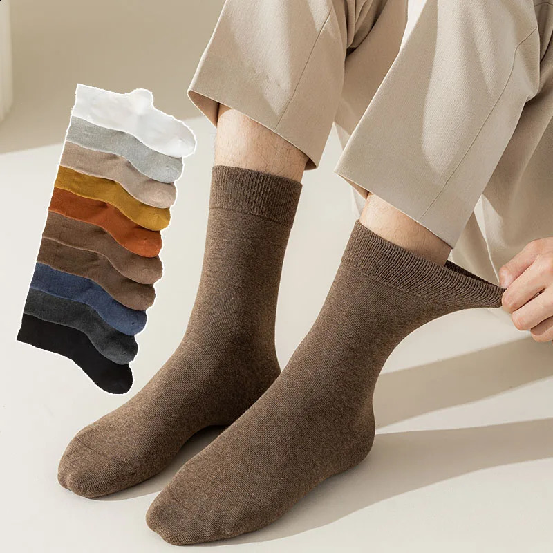10 Pair Mens Cotton Socks Fashion Harajuku Solid Color Business Four Seasons Casual Socks Man 240812