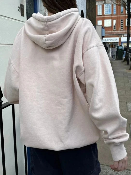 Solid Simple Cotton Loose Hoodie Autumn Long Sleeve Pocket Drawstring Hooded Sweatshirt Women Streetwear Sweet Oversized Tops 240812