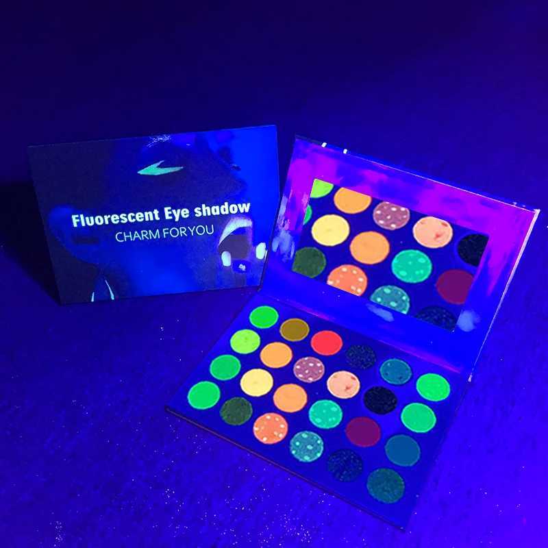 Black UV luminous fluorescent eye shadow palette Stage club neon makeup palette 24 color pigment luminous eye shadowW241212