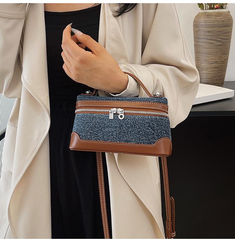 Bag Denim Color-matching Portable Small Square Women's Cross-border Trendy Explosive Shoulder Crossbody zhanyishengli