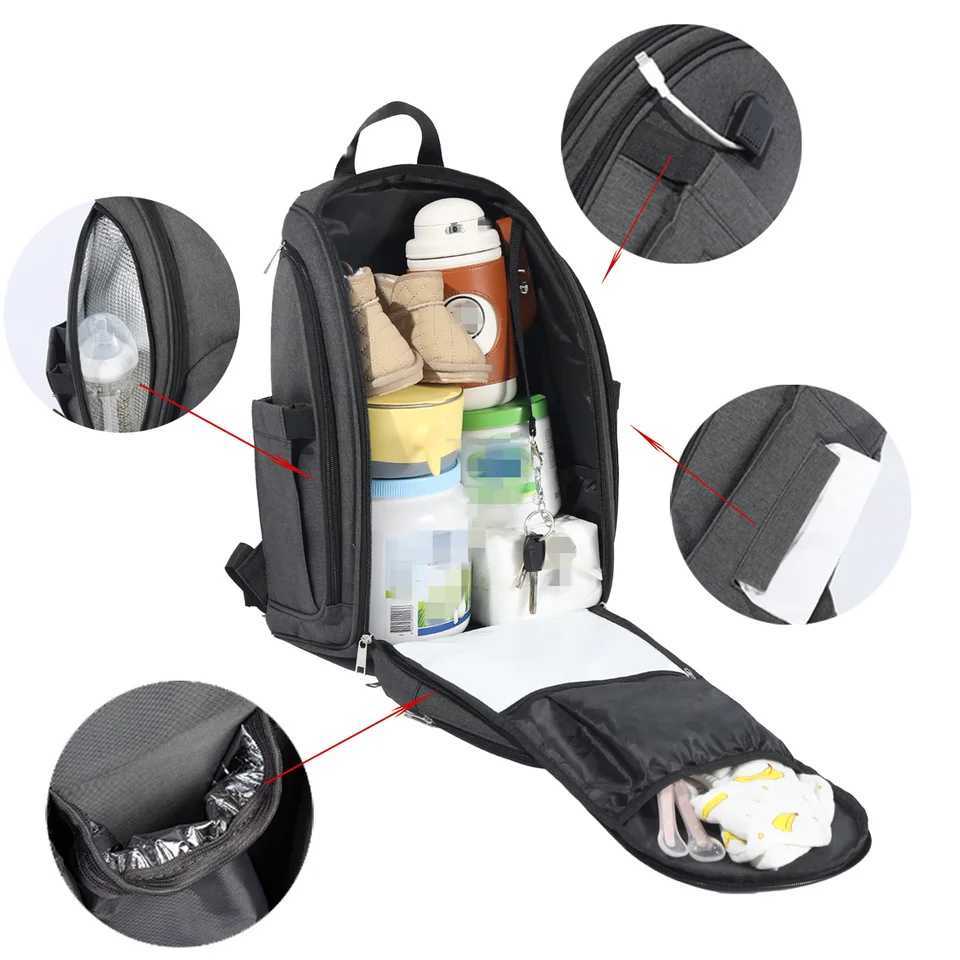 Diaper Bag Mummy Backpack Large Capacity Bag Mom Baby Multi functional Waterproof Outdoor Travel Diaper Bag W240812