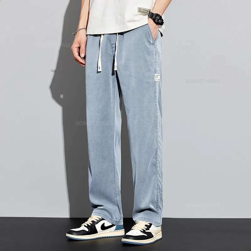 3 Colors in Pants Men Soft Lyocell Fabric Baggy Straight Elastic Waist Drawstring Wide Trousers Male Plus Size 4XL 240812