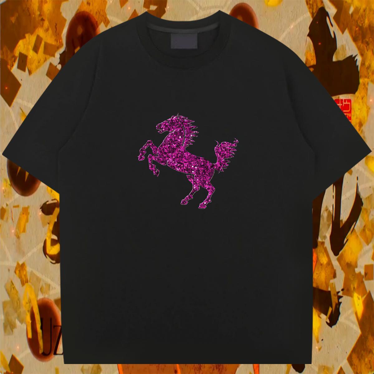 Classic Mens T Shirts horse Crew Neck Breathable Spring Summer Plus Size Cartoon 230g Cotton Tshirts Fashion New Clothes