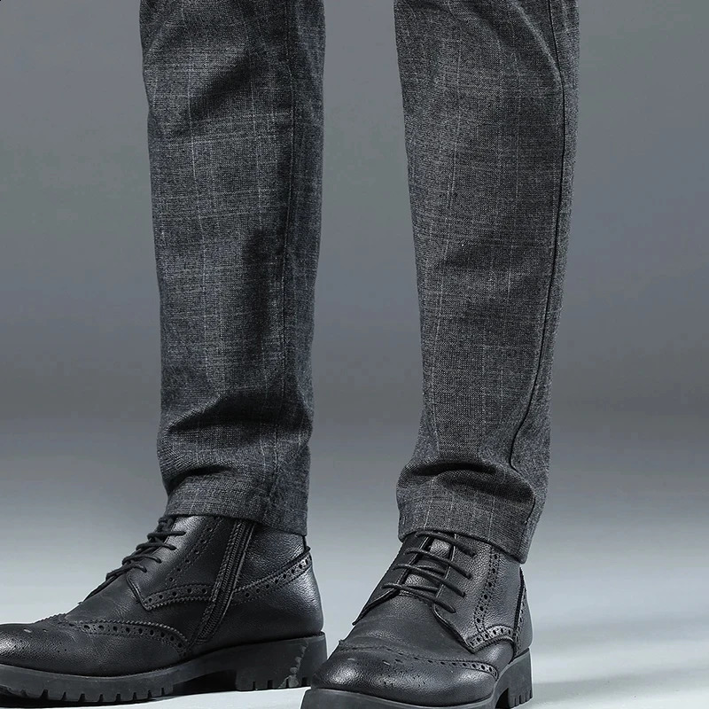 Spring Autumn Korea Business Men Pants Cotton Comfortable Elastic Plaid Casual Fashion Trousers Male Suit Pant 240810
