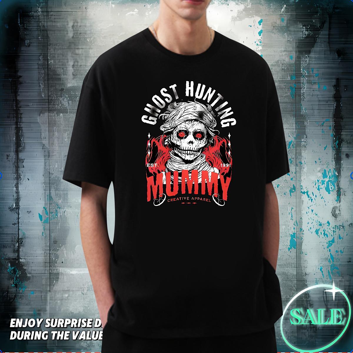 2024 T-Shirts for Men skull Clothings 100% Cotton 230g Daily Outfit Free Shipping Oversized Crew Neck Breathable Tshirts