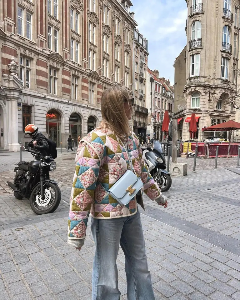 printed patch work warm cotton jacket for womens singlelayer casual long sleeved stand up collar streetwear 240808