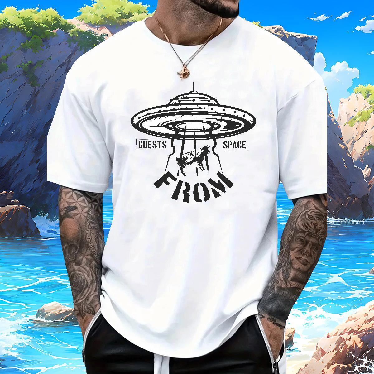 Loose Mens Tshirts UFO 230g Cotton Outdoor Breathable Crew Neck Man T Shirts Customized Print 2024 DIY Clothings
