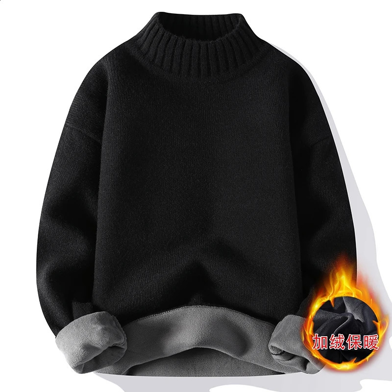 2024 AutumnWinter Fashion Solid Color Plus Fleece Thickened Warm Knitwear Mens Casual Loose Large Size High Quality Sweater 240812