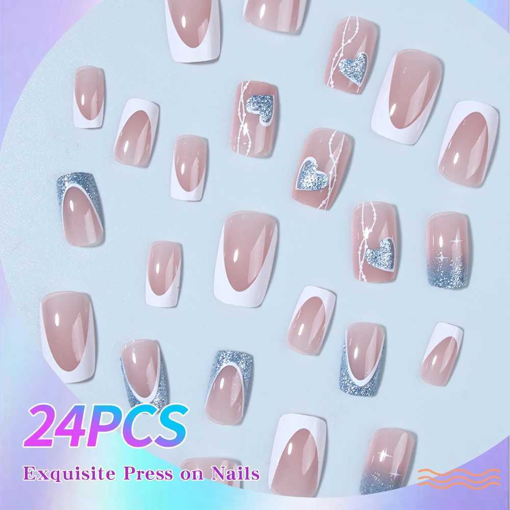 24 pieces/pack of short square nails pressed nails beautiful nails artificial fake nails y2k girls womens daily wear W240810