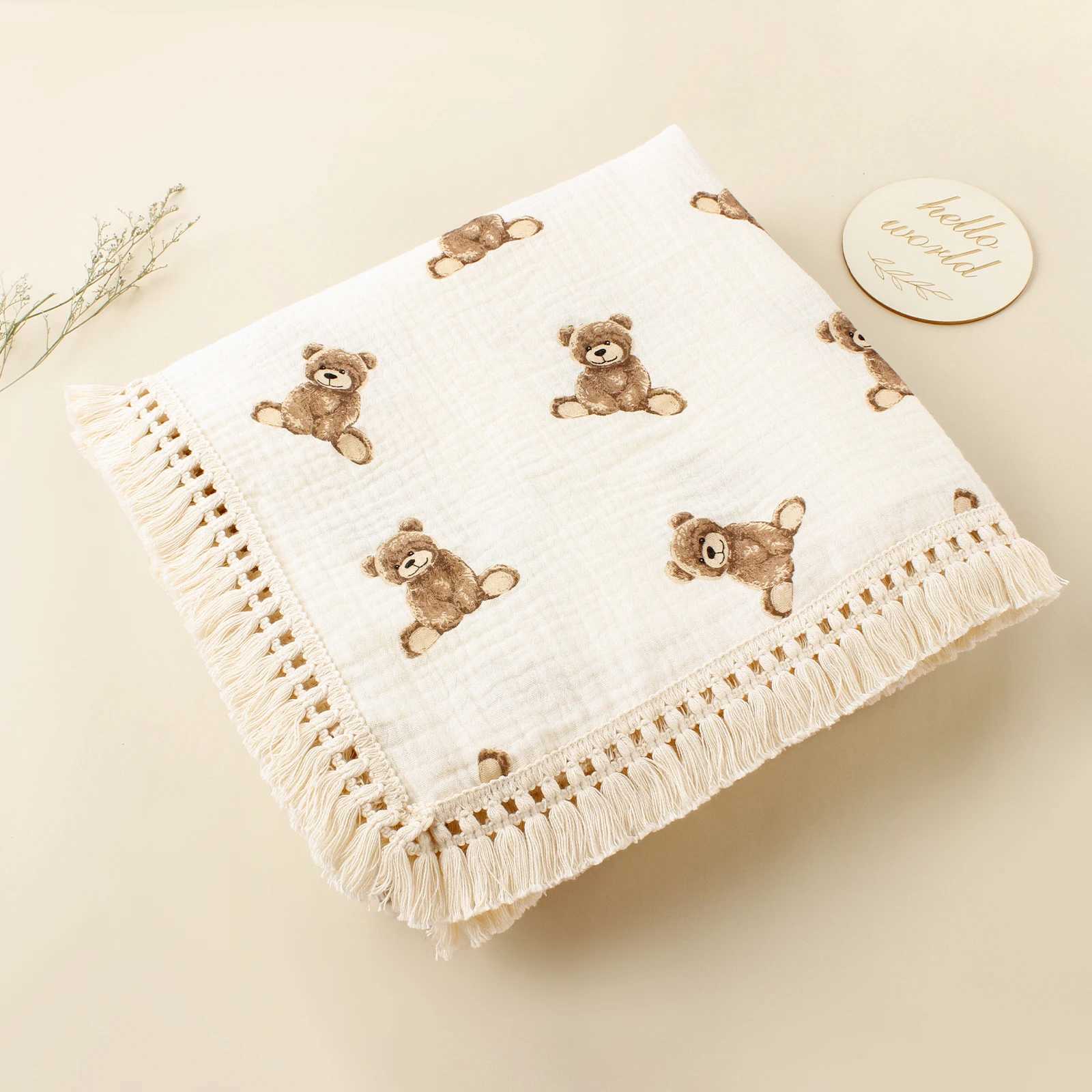 New cute printed baby packaging blanket organic cotton tassel blanket travel childrens soft bath towel childrens sleep cover blanketW240810