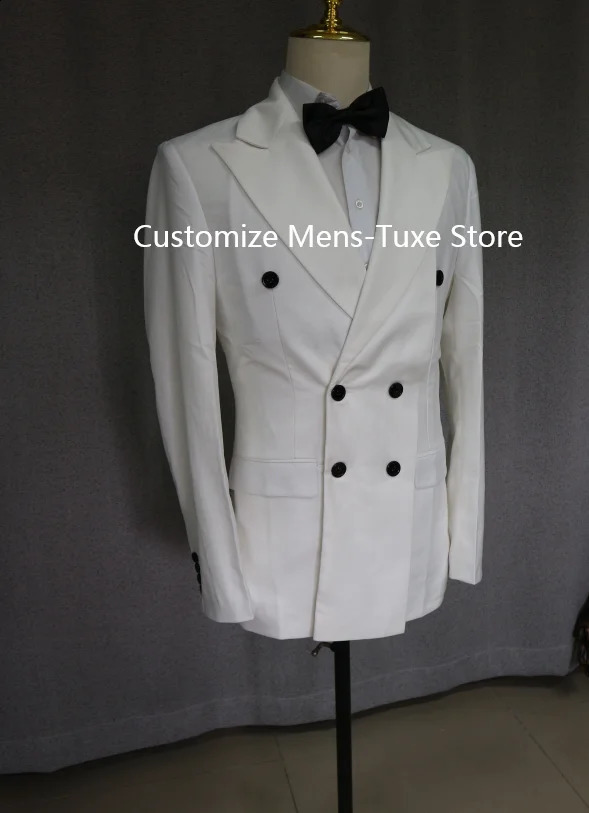 White Double Breasted Men Suits Costume Homme Wedding Groom Tuxedos Prom Slim Fit Terno Masculino Blazer 2 Pc JacketPants 240812