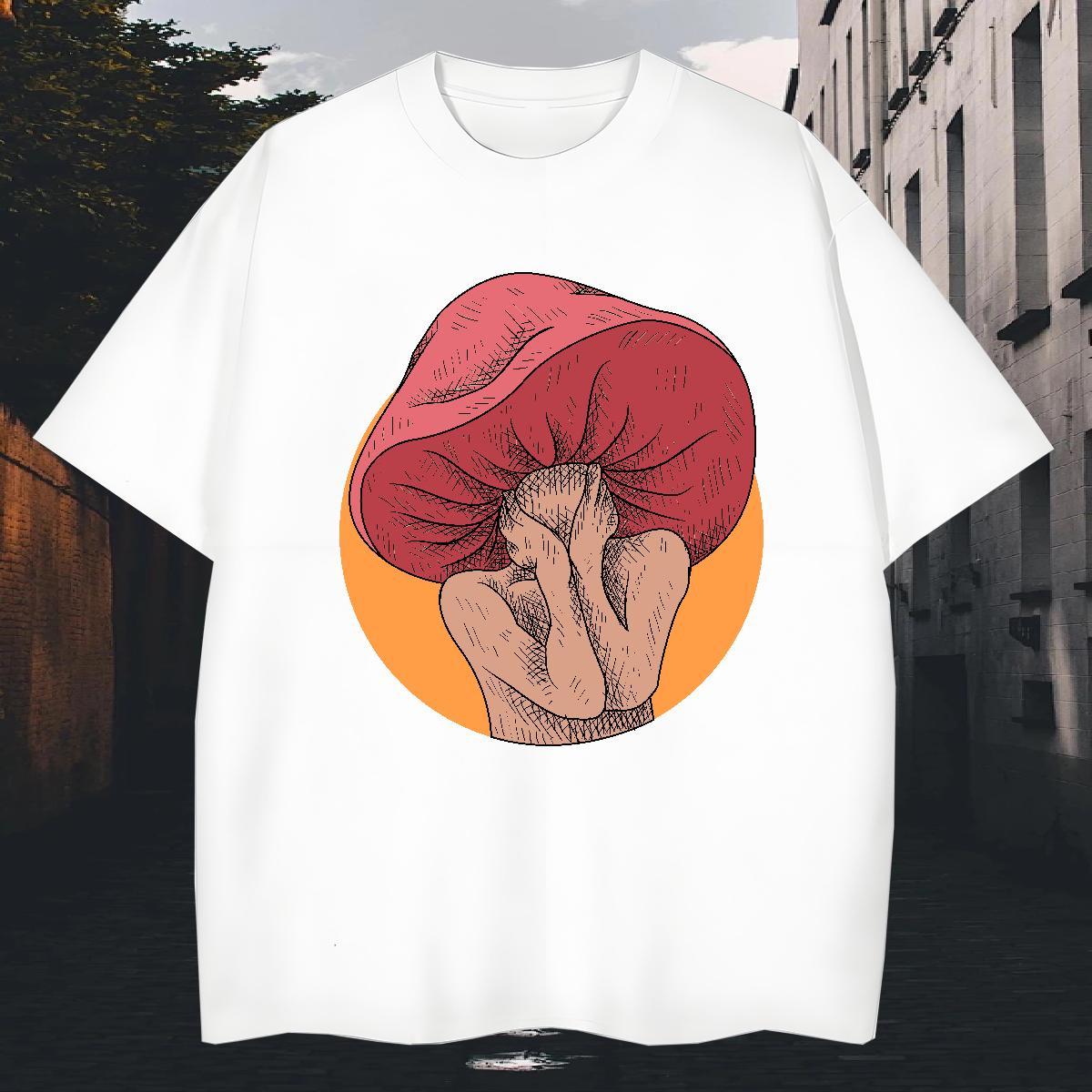 Free Shipping Men Tshirts Beach 100% Cotton 230g DIY Anime Pure Cotton mushroom T-Shirts for Men Brand Polos