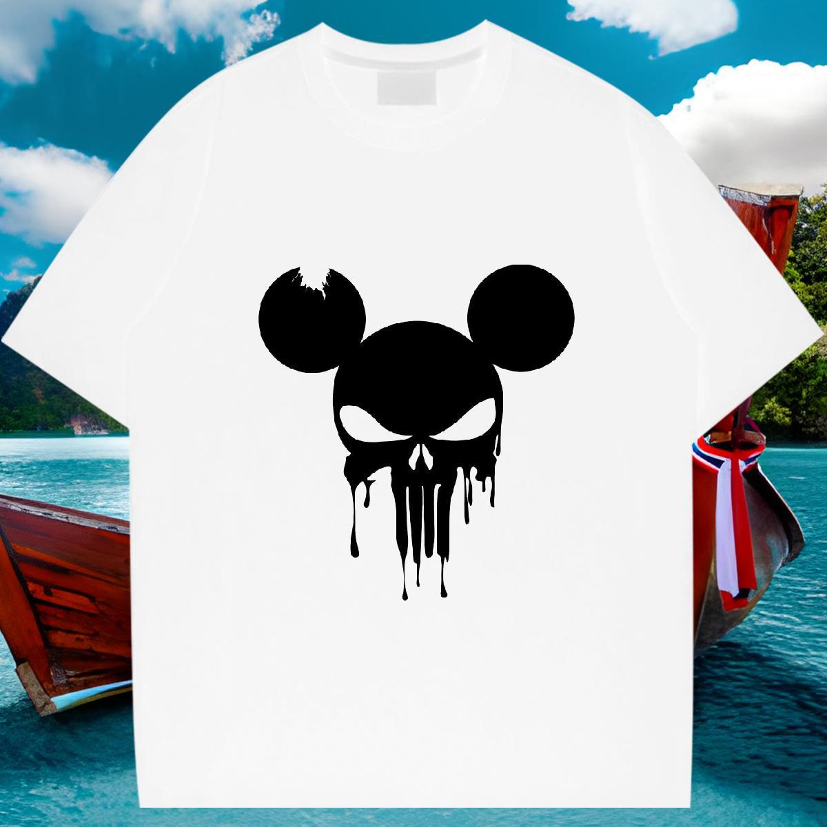 2024 Men T Shirts skull Polos 230g 100% Cotton Anime Printing Street Loose White Plus Size O-Neck Short Sleeve Mens Tshirts